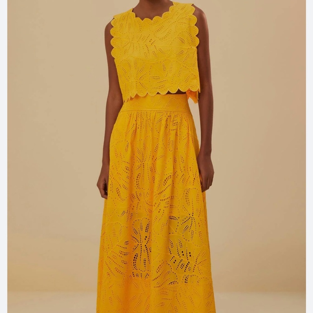 FARM Rio Yellow Eyelet Skirt